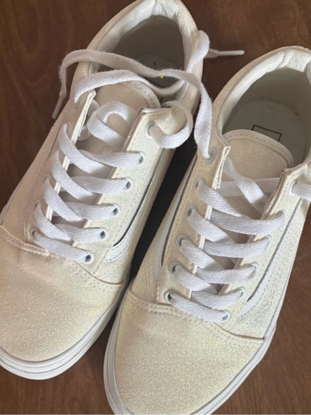 Vans White Glitter Low-Top Sneakers